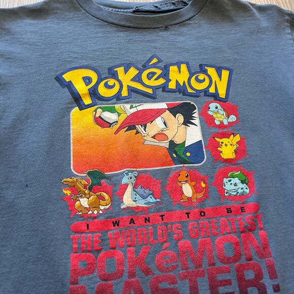 Vintage 2000 The Worlds Greatest Pokémon Master Blue Ash Ketchum Shirt Sz Small - Picture 3 of 5